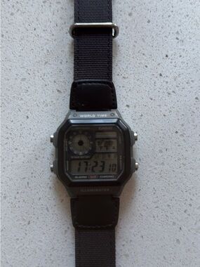 Casio Digital World Time Watch - Black and Silver Accents